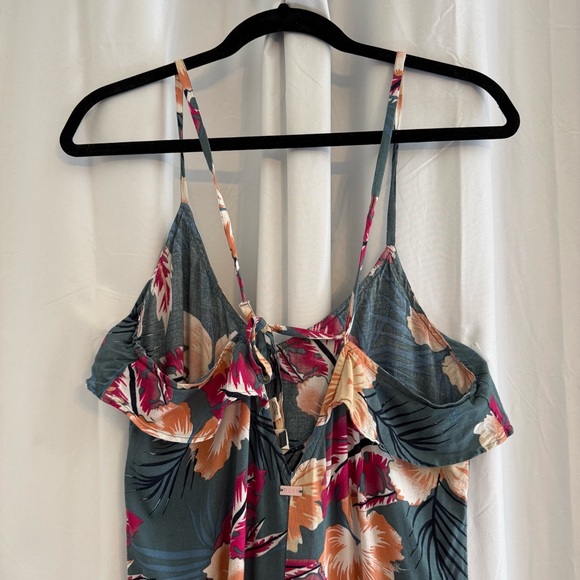 Roxy Floral Wide Leg Jumpsuit Green Peach Womens Small - Picture 5 of 13